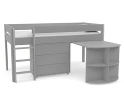 Stompa Uno Midsleeper In Grey With Pull Out Desk And 3 Drawer Chest