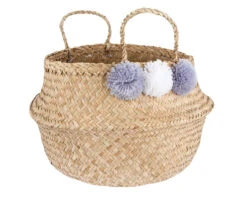 Grey Pom Pom Basket