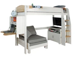 Urban Birch Highsleeper With Desk, Chair Bed And Cupboard