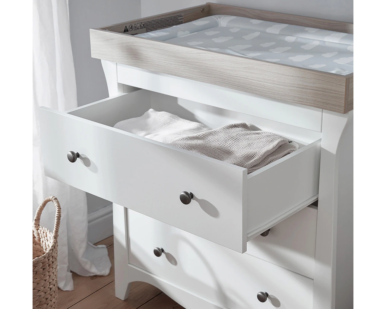 Clara 3 Drawer Chest & Changer In White & Driftwood Ash 2 Clara 3 Drawer Chest & Changer In White & Driftwood Ash - Image 2