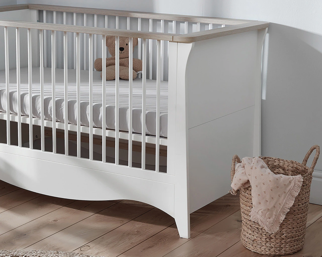Clara Cot Bed In White & Driftwood Ash 2 Clara Cot Bed In White & Driftwood Ash - Image 2