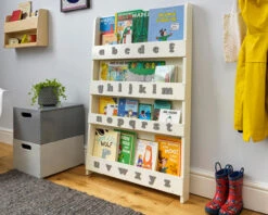 Open Facing Bookcase With Pale Grey Lowercase Letters