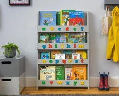 Open Facing Bookcase With Lowercase Letters -Room to Grow tidy books 0004 Tidy Books Bookcase grey retro letters situ 96346.1664288370