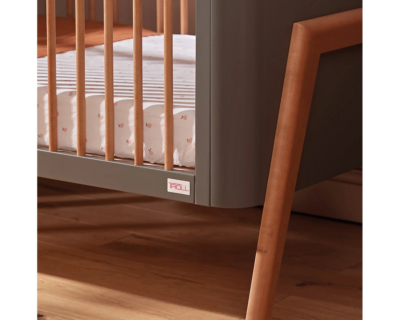 Torsten Nursery Cot Grey & Teak 2 Torsten Nursery Cot Grey & Teak - Image 2